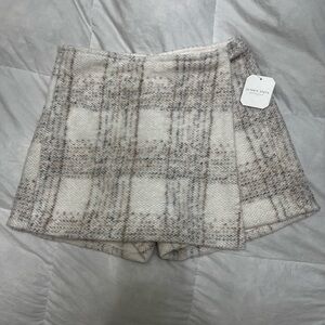 Altar'd State Cream and Brown Plaid Skirt